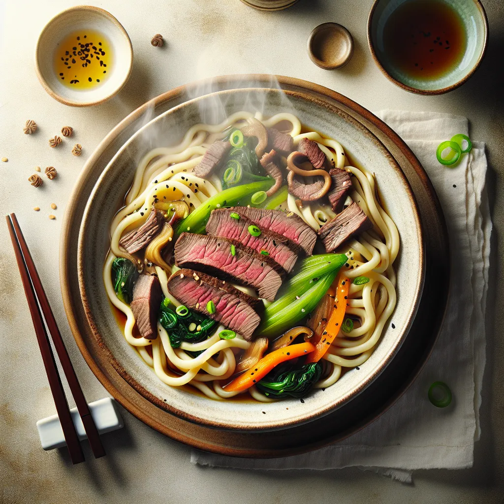 Beef Tenderloin Udon with Mixed Vegetables
