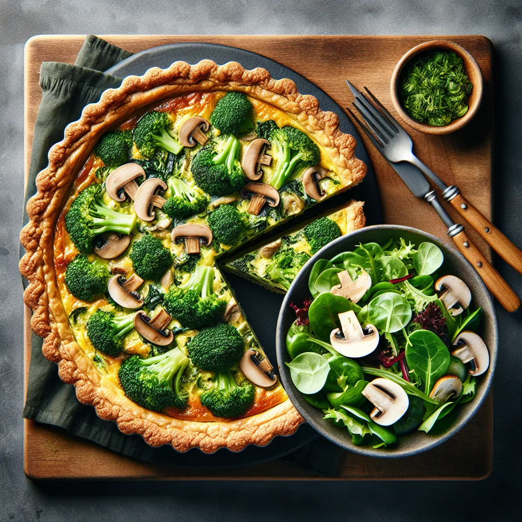 Broccoli and Mushroom Quiche with Mixed Green Salad