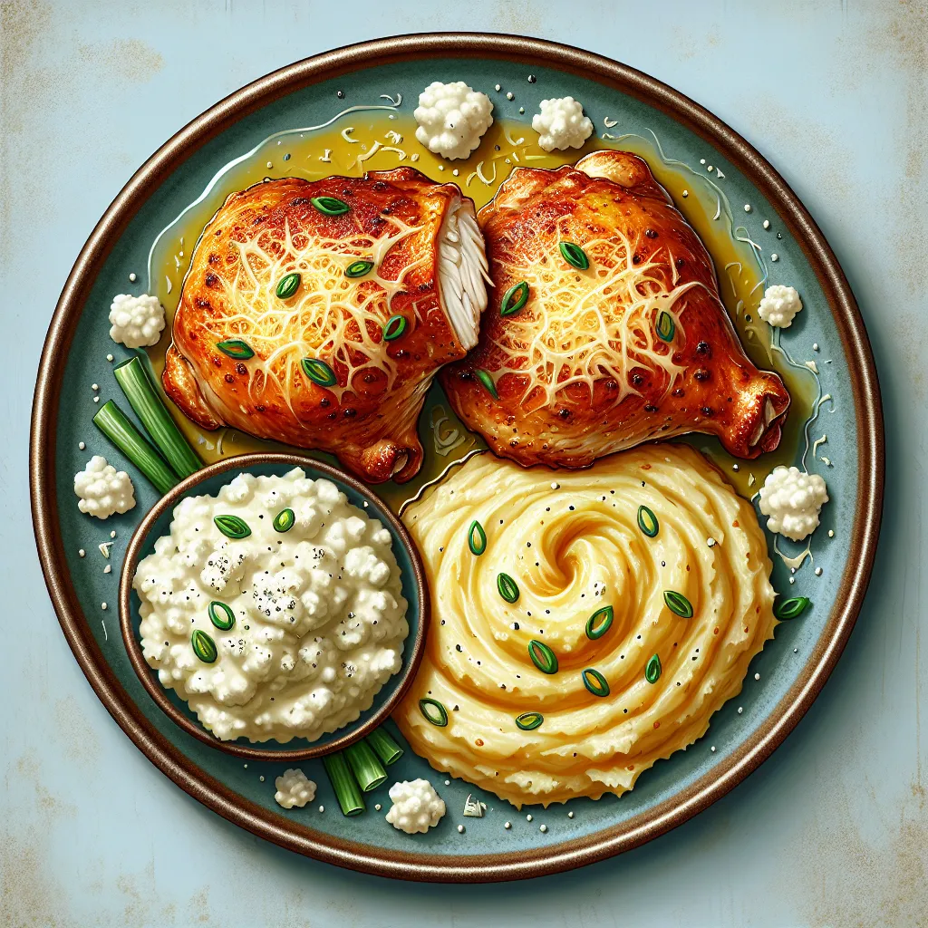 Cheesy Stuffed Chicken Thighs with Cottage Cheese Mashed Potatoes