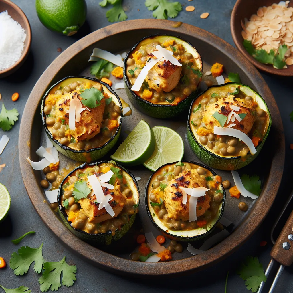 Coconut Curry Chicken and Lentil Stuffed Zucchini Cups