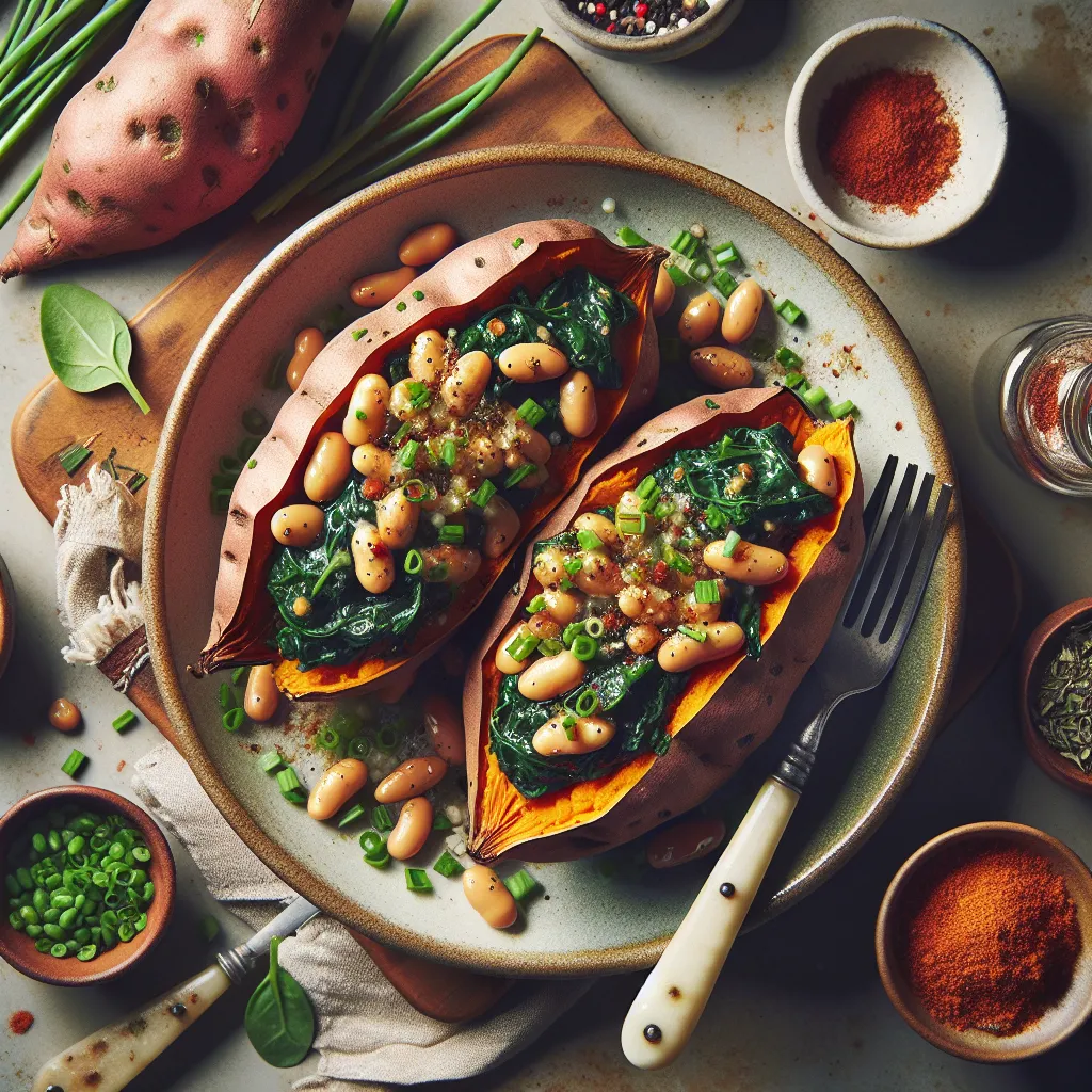 Gourmet Spinach and Butter Bean Stuffed Sweet Potatoes