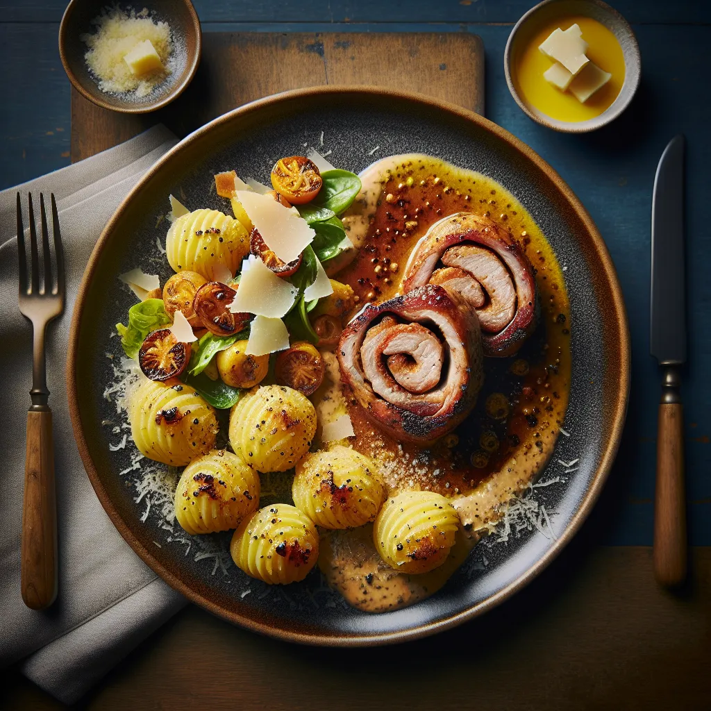 Italian Pork Involtini with Potato Gnocchi and Salad