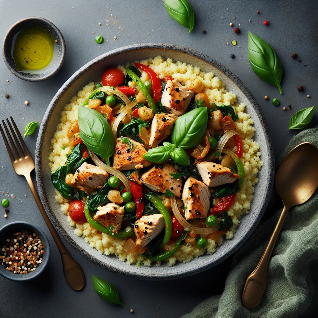 Mediterranean Chicken Stir-Fry with Couscous and Herbs