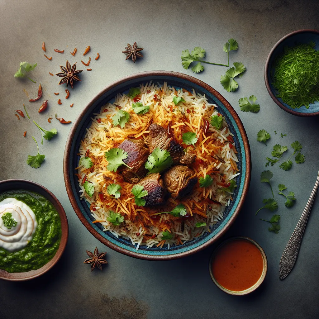 Mutton Biryani with Caramelized Onion Raita