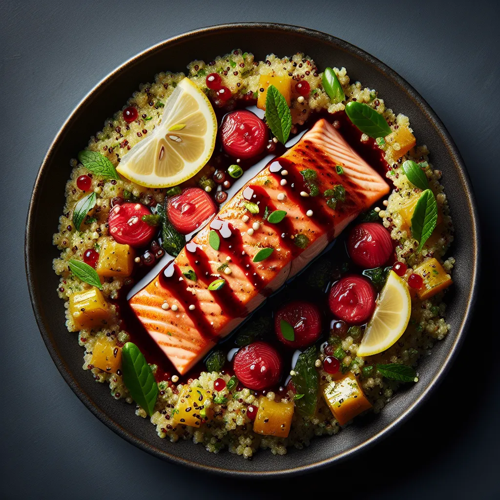 Rhubarb Glazed Salmon with Lemon Herb Quinoa