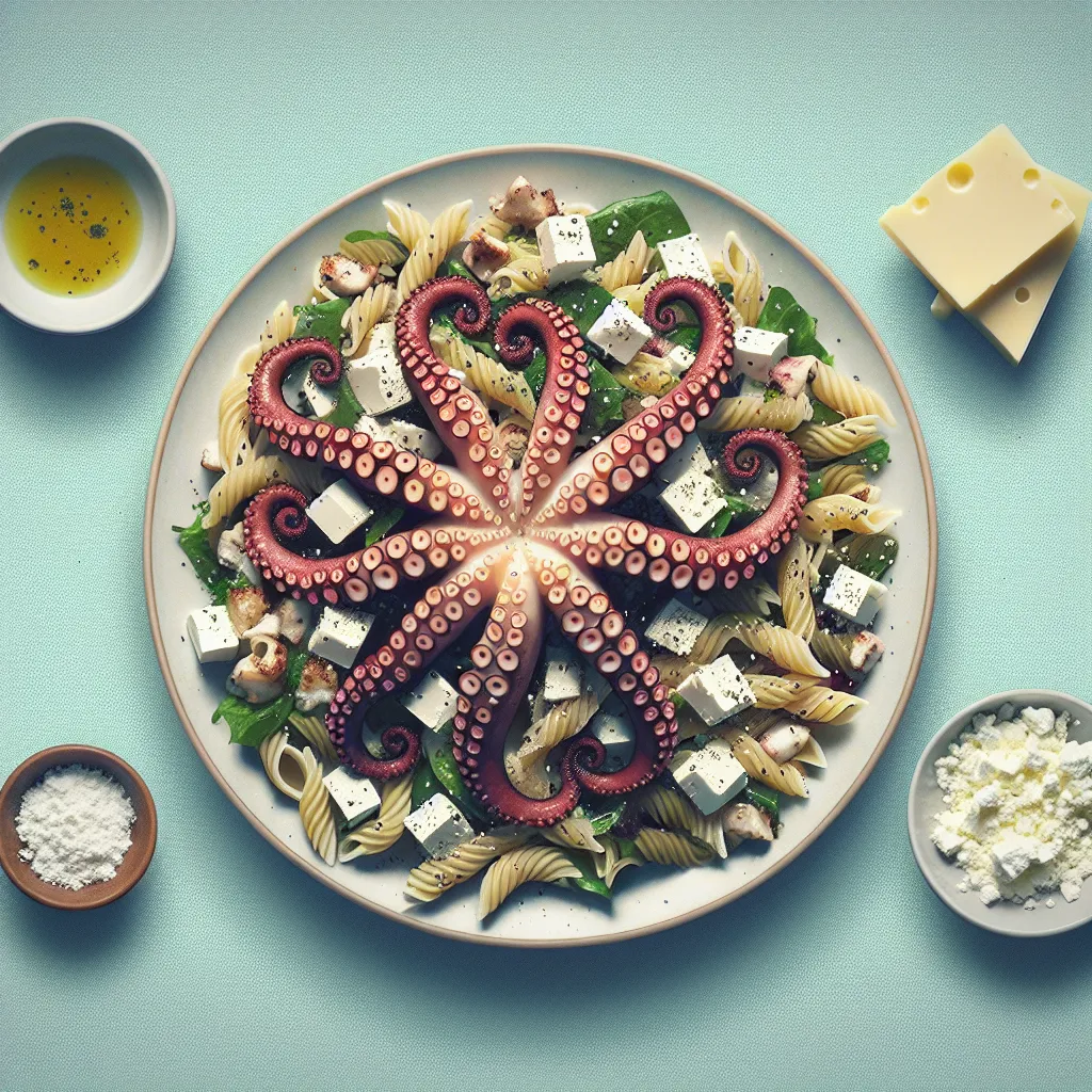 Šalát s chobotnicou, cestovinou a feta syrom