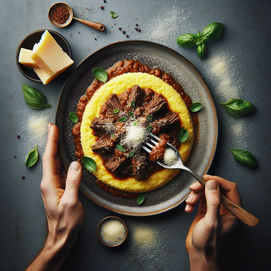 Slowly Baked Beef Ragù with Herbed Polenta