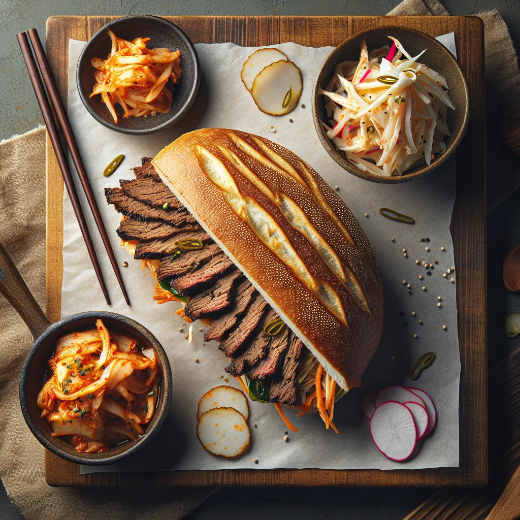 Spicy Korean Beef Bulgogi Sandwich with Kimchi Coleslaw