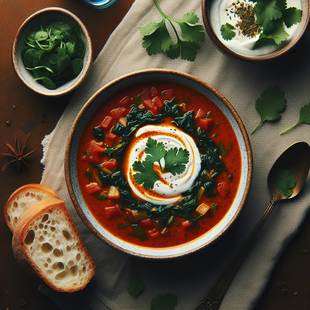 Turecká paradajková polievka so špenátom